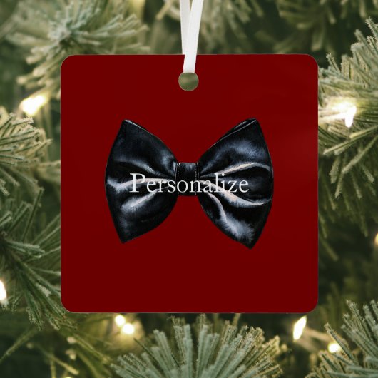 Chic Red Black Bow Tie Personalized Metalen Ornament (Insitu)