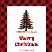 Chic red black plaid tree gift bag editable name medium cadeauzakje
