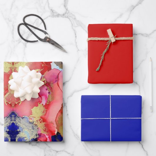 Chic Red Blue Wrapping Paper Sheets (Voorkant)