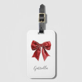 Chic Red Bow Personalized Bagagelabel (Voorkant (verticaal))