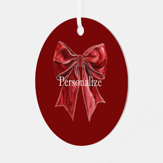 Chic Red Bow Personalized Metalen Ornament (Voorkant links)