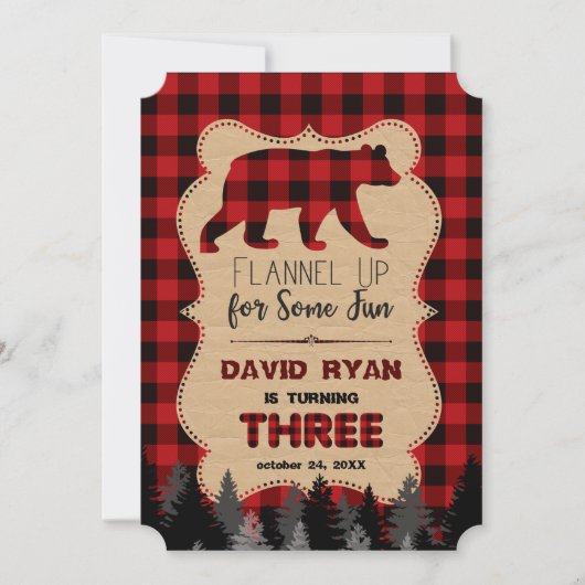 Chic Red Buffalo Plaid Troisième Invitation d'anni (Devant)