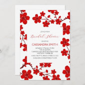 Chic Red Cherry Blossom Botanische Bruids Brunch Kaart (Voorkant / Achterkant)