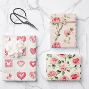 Chic Red Cream Love Hearts Wedding Inpakpapier Vel