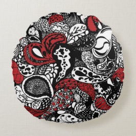 Chic Red en Black Paisley Pillow Rond Kussen