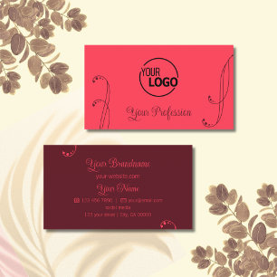 Chic Red en Burgundy Ornamental met Logo Visitekaartje