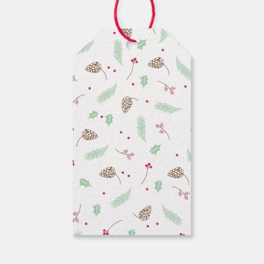 Chic Red en Green Holly en Pine Wreater Kerstmis Cadeaulabel (Achterkant)