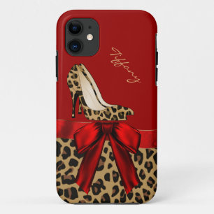 Chic Red en Jaguar Print iPhone 11 Hoesje