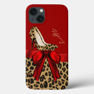 Chic Red en Jaguar Print Samsung Galaxy Note 4 Hoe iPhone 13 Hoesje