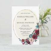 Chic Red en roze Rose Floral Wedding Kaart (Staand voorkant)