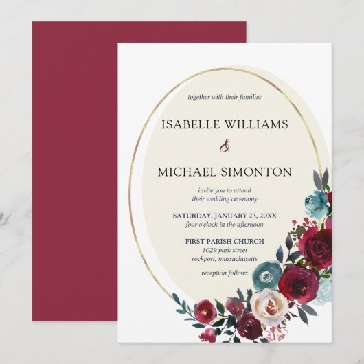 Chic Red en roze Rose Floral Wedding Kaart (Voorkant / Achterkant)