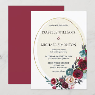 Chic Red en roze Rose Floral Wedding Kaart