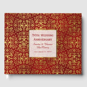 Chic Red et Gold 50th Anniversary Livre d'invité
