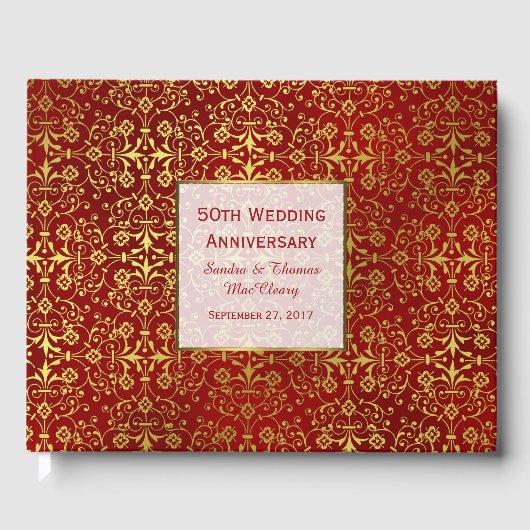 Chic Red et Gold 50th Anniversary Livre d'invité (Recto)