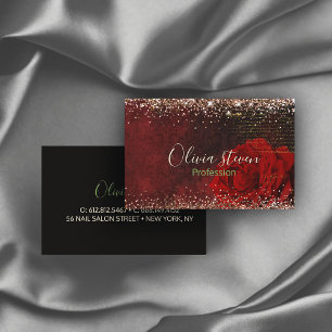 Chic red flower voor goudglitter monogram visitekaartje