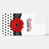Chic Red Gerbera Daisy Polka Dot Case-Mate iPhone Case (Achterkant (horizontaal))