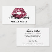 Chic Red Glitter Lips Makeup Artist Visitekaartje (Voorkant / Achterkant)