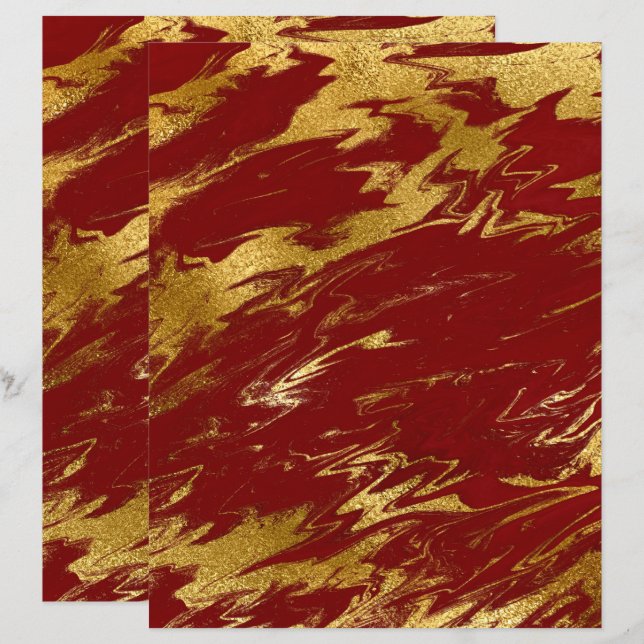 Chic Red Gold Faux Marble Scrapbook Paper (Voorkant / Achterkant)