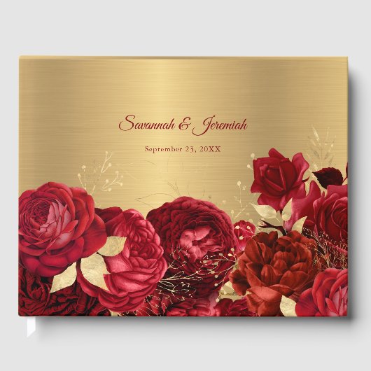 Chic Red Gold Floral bruiloft Gastenboek (Voorkant)