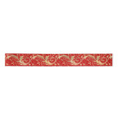 Chic Red Gold Floral Scroll Modern Pattern Lint (Voorkant)