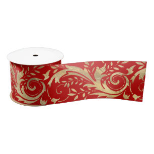 Chic Red Gold Floral Scroll Modern Pattern Lint