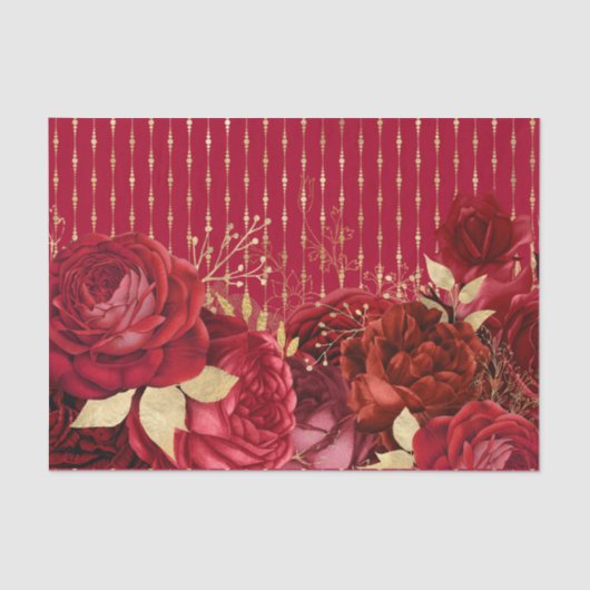 Chic Red Gold Floral Tissuepapier (Voorkant)