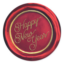 Chic Red & Gold Happy New Year Stickers cire Sceau