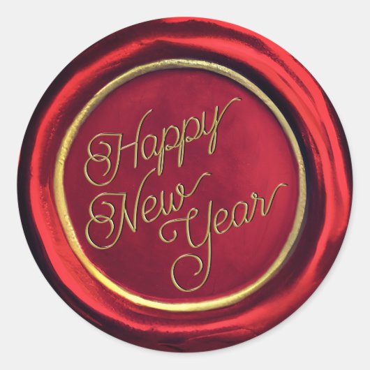 Chic Red & Gold Happy New Year Stickers cire Sceau (Devant)