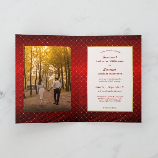 Chic Red Gold Squares twevoudig huwelijk (Binnen)
