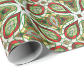 Chic Red Green Batik Kaleidoscope Mosaic Pattern Cadeaupapier (Rol Hoek)