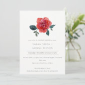 CHIC RED GREEN ROOS FLORAL COUPLES SHOWER INVITE BEDANKKAART (Staand voorkant)