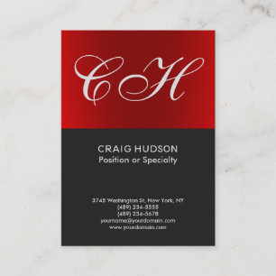 Chic Red Grey Monogram Professional Visitekaartje
