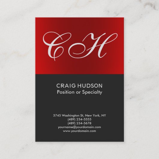 Chic Red Grey Monogram Professional Visitekaartje (Voorkant)