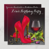 Chic Red High Heels Rode Wijn Verjaardagsfeest Kaart (Voorkant / Achterkant)