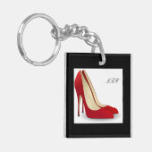 Chic Red High Hiel Pump Shoes Monogram Initialen Sleutelhanger (Voorkant Links)