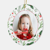 Chic Red Holly Pattern kerstfoto Holiday Keramisch Ornament (Links)