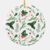 Chic Red Holly Pattern kerstfoto Holiday Keramisch Ornament (Achterkant)