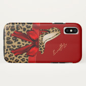 Chic Red & Jaguar Print iPhone X Coque (Dos (Horizontal))