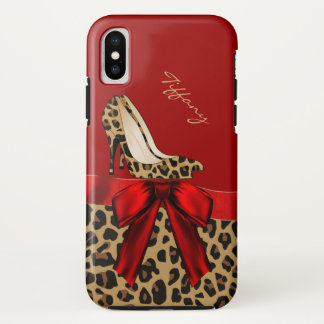 Chic Red & Jaguar Print iPhone X Coque