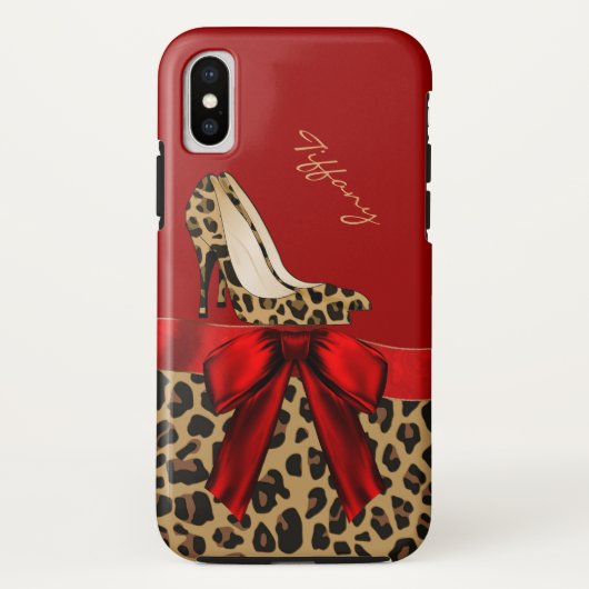 Chic Red & Jaguar Print iPhone X Coque (Dos)