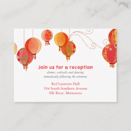 Chic Red Lantaarns Weddenschap Informatiekaartje (Voorkant)