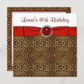 Chic Red Leopard Birthday Party Kaart (Voorkant / Achterkant)