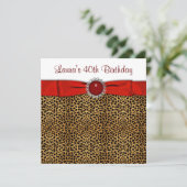 Chic Red Leopard Birthday Party Kaart (Staand voorkant)