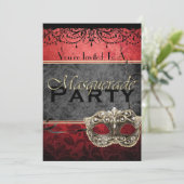 Chic  Red Masquerade-uitnodigingen Kaart (Staand voorkant)