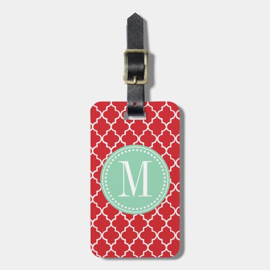 Chic Red Moroccan Lattice Persoonlijk Bagagelabel (Voorkant verticaal)