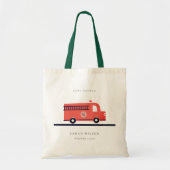 Chic Red Navy Fire Truck Engine Baby shower Tote Bag (Voorkant)