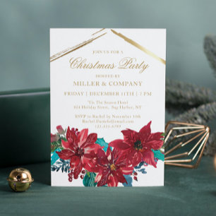 Chic Red Poinsettia Corporate Kerstparty Kaart