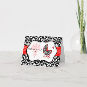 Chic Red Polka Dot Damask Baby shower Bedankt