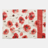 Chic red poppies script name theedoek (Horizontaal)