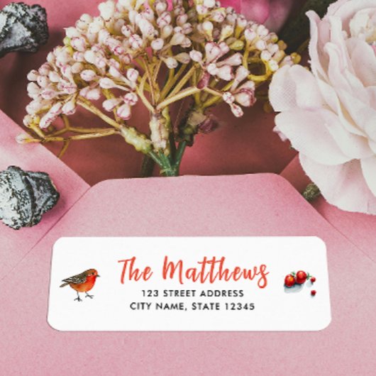 Chic Red Robin Waterverf Handgeschreven naam Typo Etiket